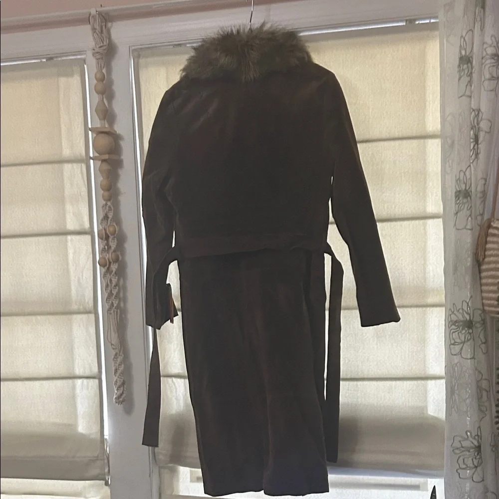 Wilsons Leather Dark Brown Faux Fur Collar Trench Coat - Picture 5 of 5